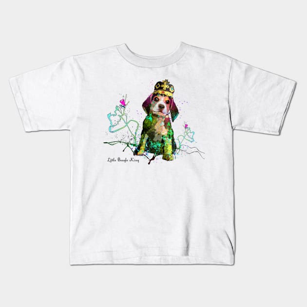 Little Beagle King Kids T-Shirt by Miki De Goodaboom